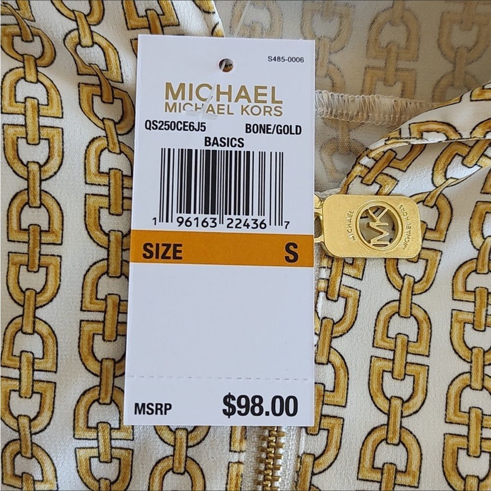 Michael Kors Chainlink MK Logo Zipper Top Cream/Gold - Picture 10 of 10
